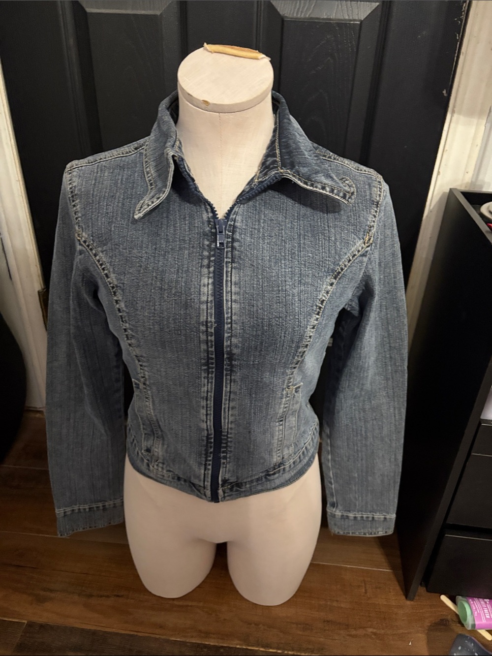 Vintage Denim Zip-Front Jacket - Blue